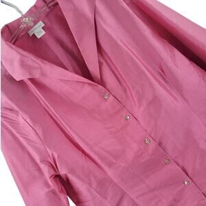 Avenue Pink Silk Blouse Vintage Collared Plus Size Soft Girl